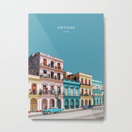 Havana, Cuba Travel Artwork Metal Print | Architecture, Havana, Streetfront, Island, Colourful, Retro, Row, America, Graphicdesign, American 