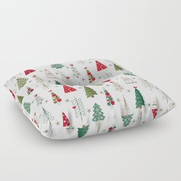 Scandinavian Christmas Trees Pattern - Red Green Floor Pillow