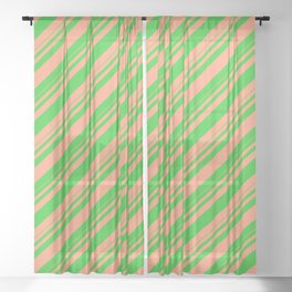[ Thumbnail: Lime Green & Light Salmon Colored Striped/Lined Pattern Sheer Curtain ]