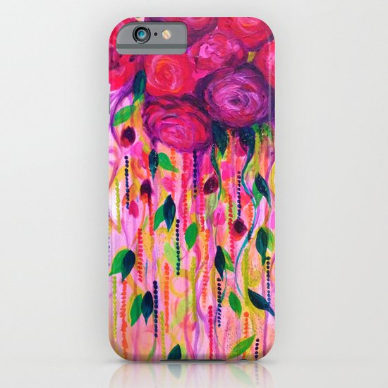 ROSES ARE RAD 2- Bold Pink Red Roses Floral Bouquet Vines, Flower Abstract Acrylic Painting Fine Art iPhone & iPod Case