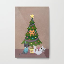 Meowy Christmas Metal Print | Christmastree, Catlady, Painting, Kawaii, Winter, Star, Meowychristmas, Cute, Holidays, Xmas 
