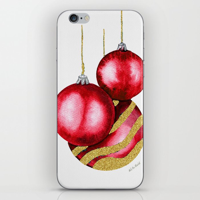 Dark Red and Golden Christmas Balls iPhone Skin