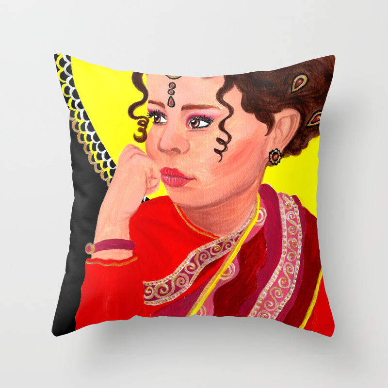 Indian Girl Acrylic Portrait Painting Throw Pillow By Ilylilyart