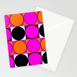 Colorful Retro 60's Style All Over Print Pattern - Bright Pink, Orange, Black Circles Stationery Card