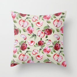 Red Fall Apple Watercolor Throw Pillow