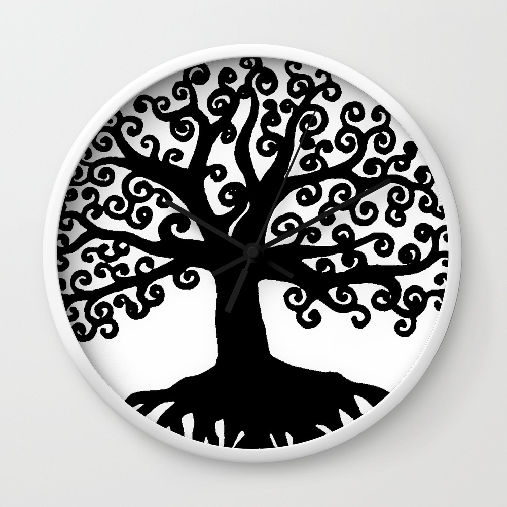 Black And White Abstract Tree Of Life I Wall Clock By Vikkart