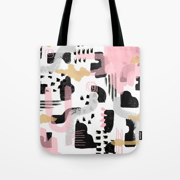Mosaic Abstract Pink, Black Tote Bag