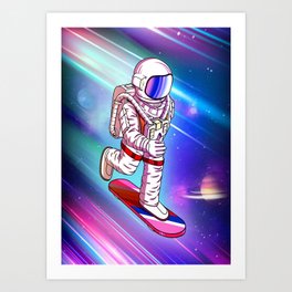 Astronaut Skate Across the Galaxy Art Print