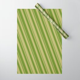 [ Thumbnail: Dark Khaki and Green Colored Striped/Lined Pattern Wrapping Paper ]