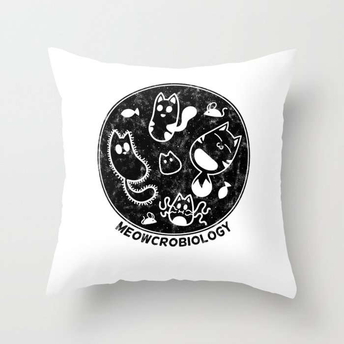 Distressed Meowcrobiology Throw Pillow