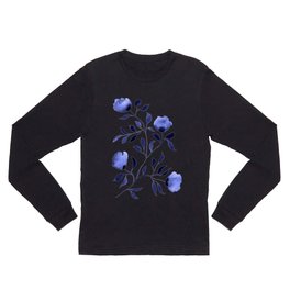 Happy Blue watercolor floral  Long Sleeve T Shirt | Jackiedandelion, Poppy, Floral, Happy, Ink, Blue, Flower, Blueandwhite, Painting, Watercolor 