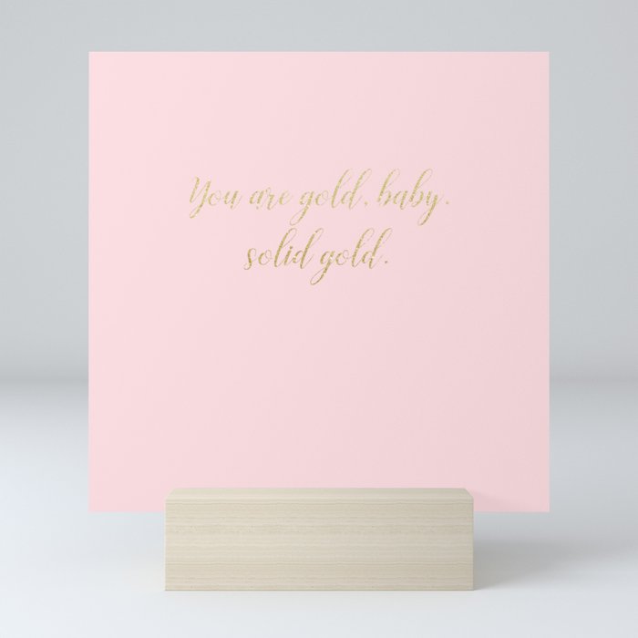 Solid Gold Glitter Text on Pink Mini Art Print