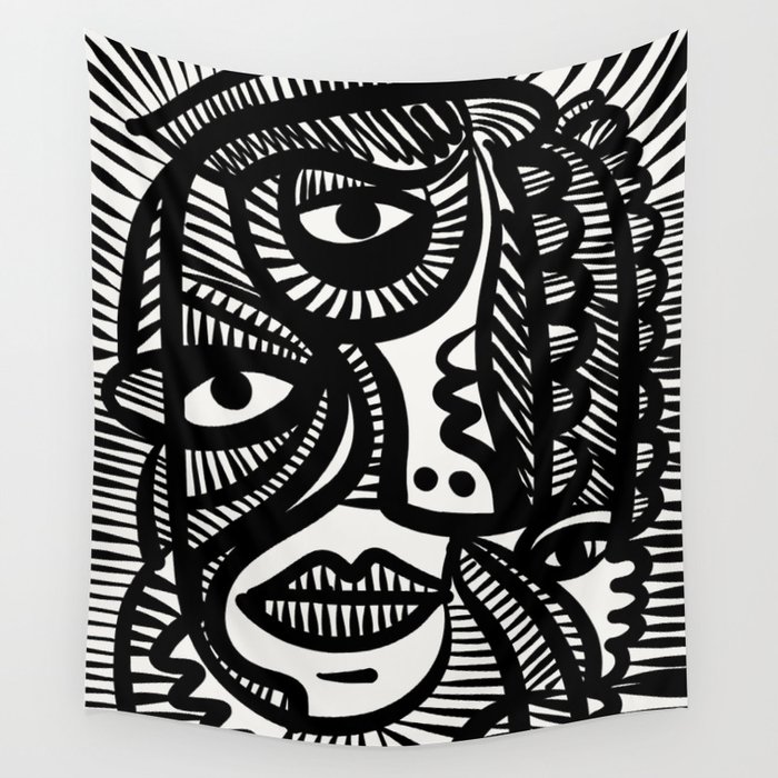 Black and White Cubist Self Portrait of the Artist by Emmanuel Signorino  Wall Tapestry