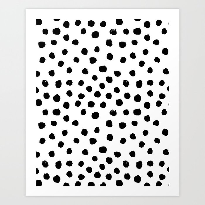 Preppy black and white dots minimal abstract brushstrokes painting illustration pattern print Art Print