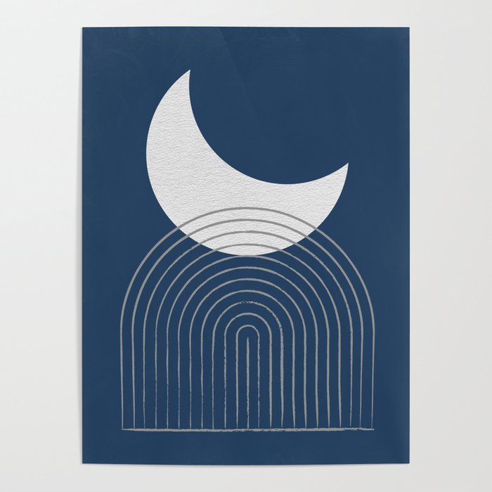 Moon Mountain Blue - Mid Century Modern Poster