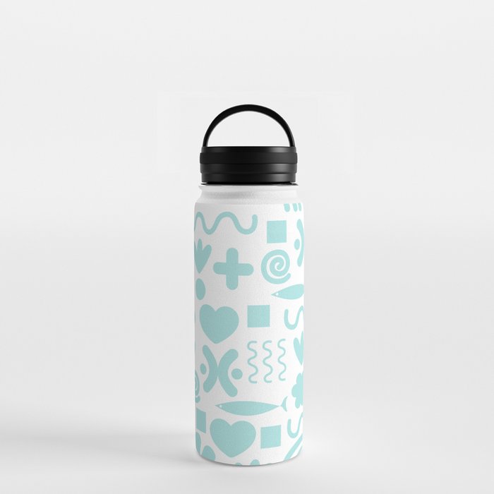Natural Miscellany Pattern in Pale Pastel Turquoise Teal Blue  Water Bottle