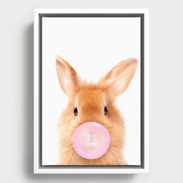Bunny Orange Blowing Bubble Gum, by Zouzounio Art Framed Canvas