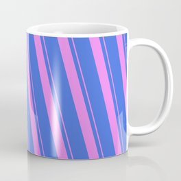 [ Thumbnail: Violet and Royal Blue Colored Lines Pattern Coffee Mug ]