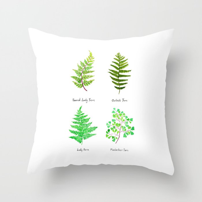 fern collection watercolor Throw Pillow