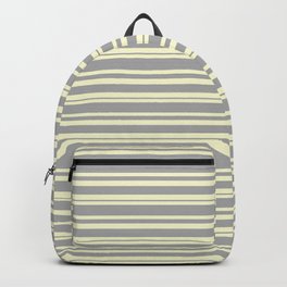 [ Thumbnail: Light Yellow & Dark Grey Colored Pattern of Stripes Backpack ]