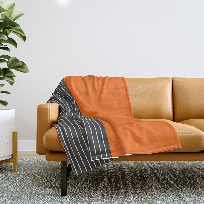 Half thin striped orange Throw Blanket by Miss Striped Society6