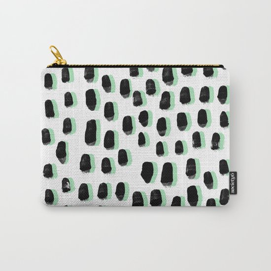 Shift pattern mint pastel black and white minimal dots painting brushstrokes modern art dorm college Carry-All Pouch