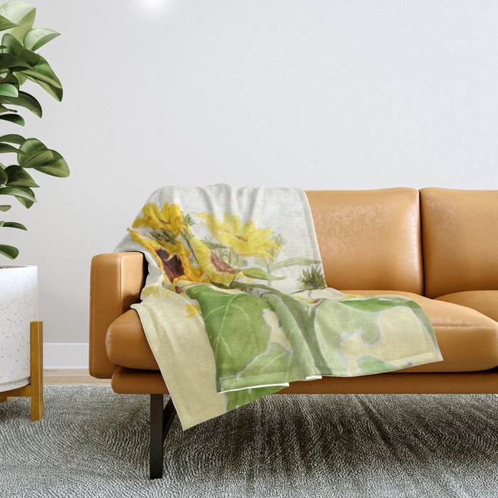One sunflower watercolor arts Throw Blanket