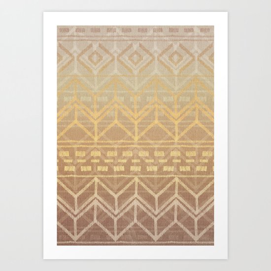 Neutral Tan & Gold Tribal Ikat Pattern Art Print