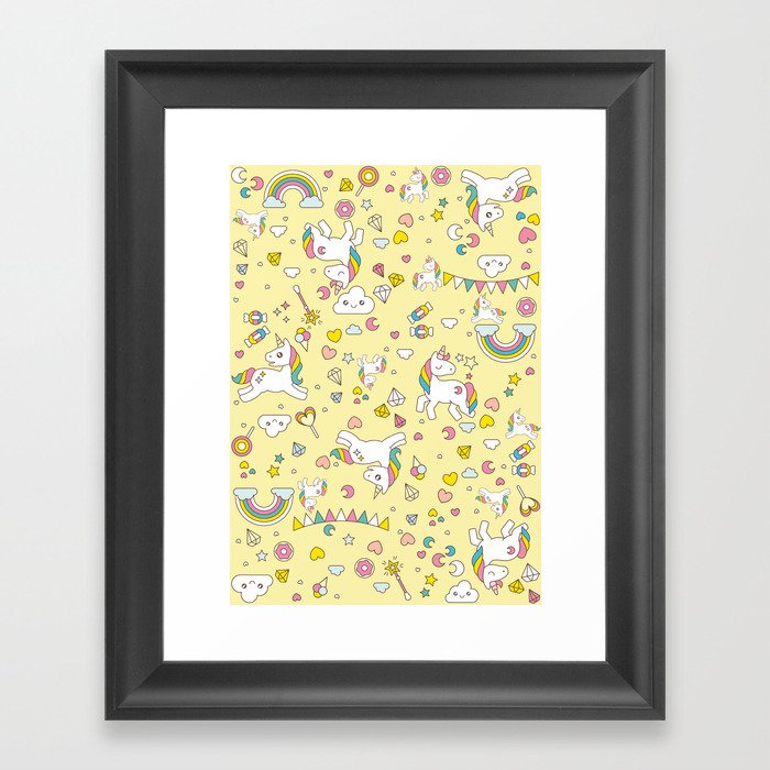 Unicorn Yellow Pattern Framed Art Print