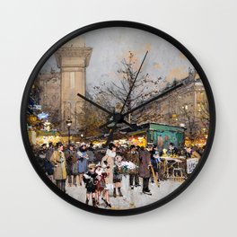 Paris Porte Saint-Denis, Paris, France by Eugene Lalien Laloue Wall Clock