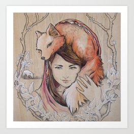 Safe in My Red Riding Hood, Balsa Art Print