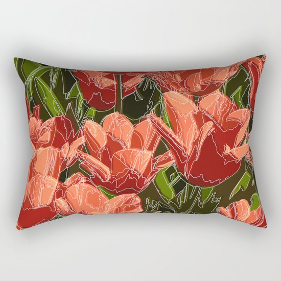 red tulips white lines Rectangular Pillow