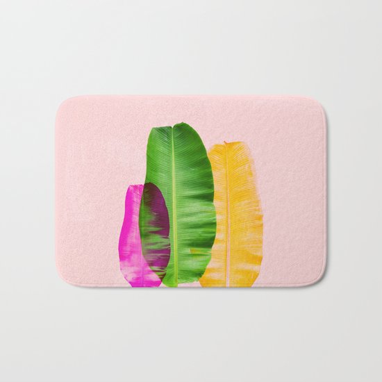 Bright Pink Colorful Banana Leaves Bath Mat