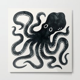 Minoan Octopus - Black Ink Metal Print | Octopus, Curated, Squid, Ink, Tentacles, Ocean, Vase, Minoan, Black And White, Tentacle 