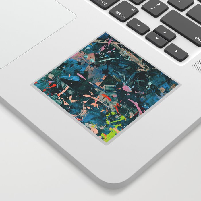 A Cause for Celebration: a colorful abstract design in blue, tan, and neon green by Alyssa Hamilton Art Sticker