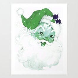 Vintage Santa Claus Green Art Print
