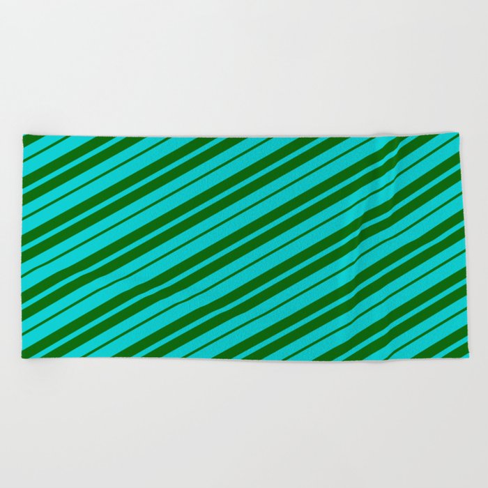 Dark Turquoise & Dark Green Colored Lined/Striped Pattern Beach Towel