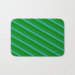 [ Thumbnail: Light Sea Green and Green Colored Stripes/Lines Pattern Bath Mat ]