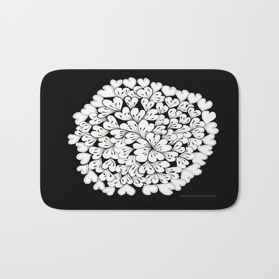 Hearts and Flowers Zentangle black and white illustration Bath Mat