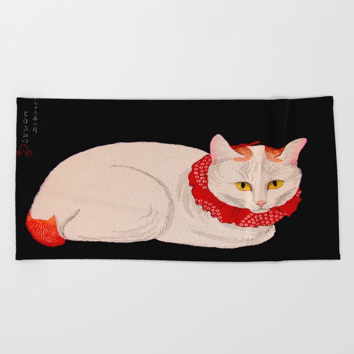 Shotei Takahashi White Cat In Red Outfit Black Background Vintage