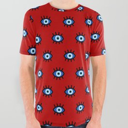 Evil Eye on Red All Over Graphic Tee