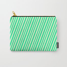[ Thumbnail: Light Yellow and Green Colored Lined/Striped Pattern Carry-All Pouch ]