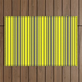 [ Thumbnail: Yellow and Dim Grey Colored Stripes/Lines Pattern Outdoor Rug ]