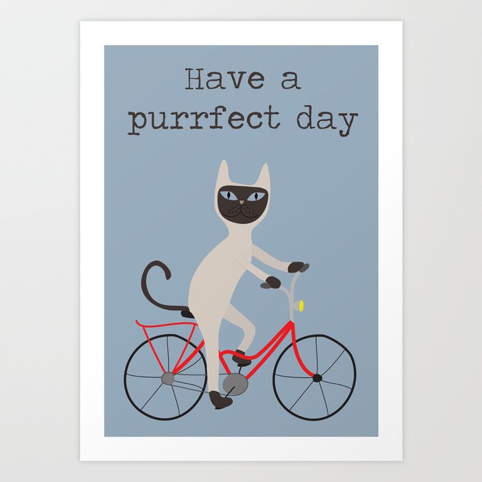 Siamese cat on bicycle Art Print