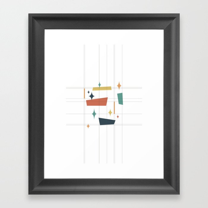 Mid Century Modern Abstract Composition 7 in Orange, Teal, Yellow and Charcoal Framed Art Print