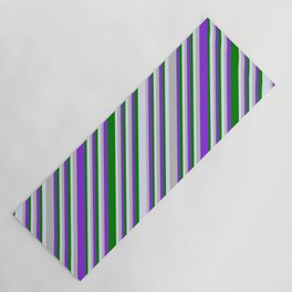 [ Thumbnail: Grey, Purple, Green & Lavender Colored Lines/Stripes Pattern Yoga Mat ]