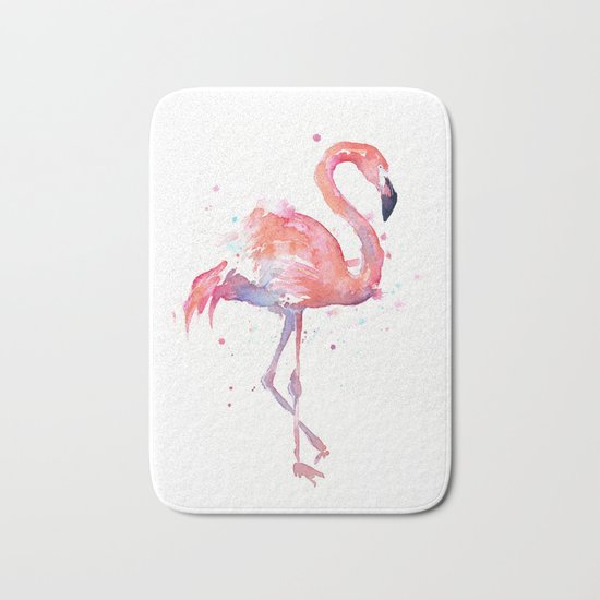 Pink Flamingo Watercolor | Tropical Animals Bird Flamingos Bath Mat