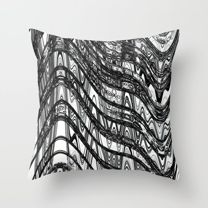 Wavy Black And White Line Art  Throw Pillow