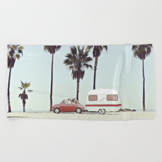 NEVER STOP EXPLORING - CAMPING PALM BEACH Beach Towel