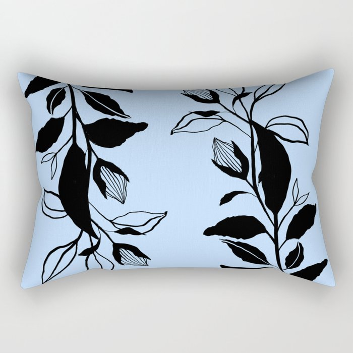 Blue and Black Foliage Abstract Modern Art Rectangular Pillow